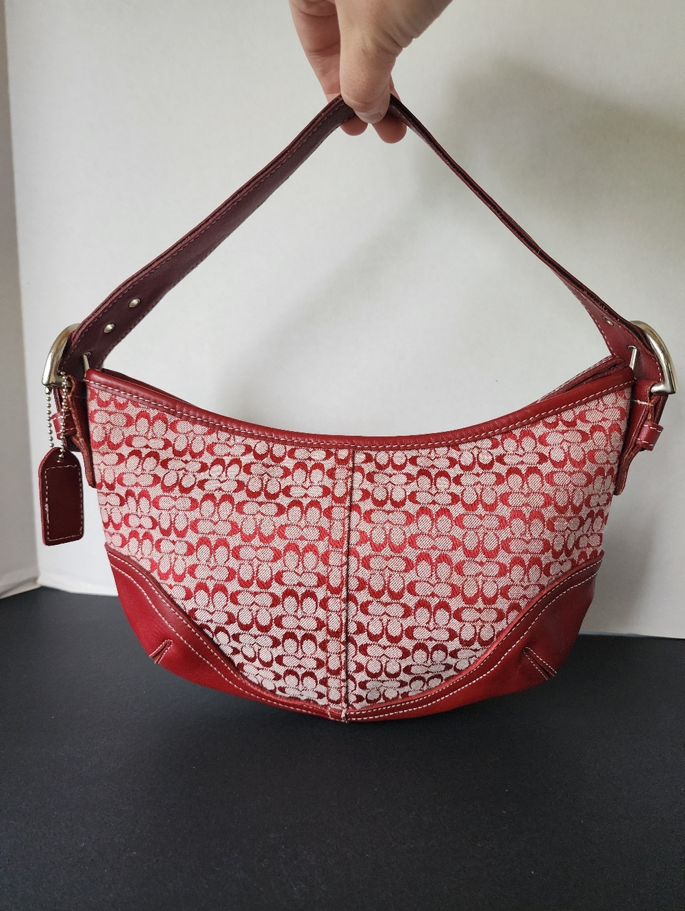 Coach Vintage Red Soho Mini Hobo, Signature Mini C, USA, Glove Tanned, 1999